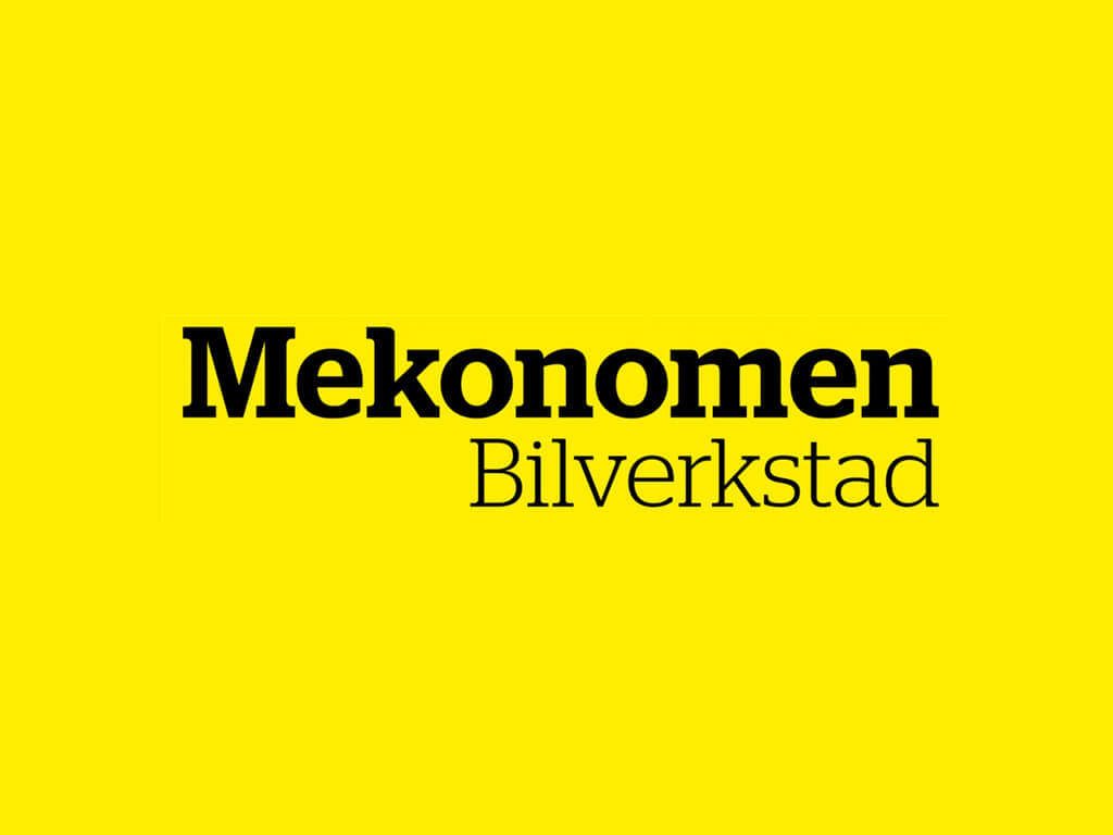 Mekonomen Bilverkstad logotyp med gul bakgrund.